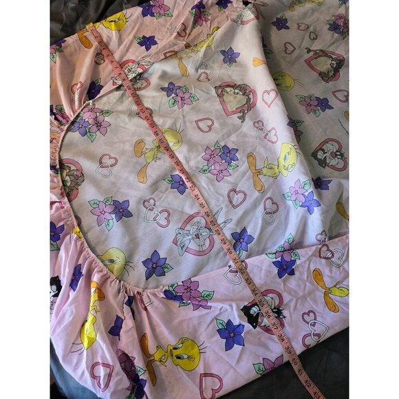 Vintage 90s 1996 Looney Tunes Pink Hearts Valentines Twin Sheet Set Tweety Tasma - Picture 3 of 16